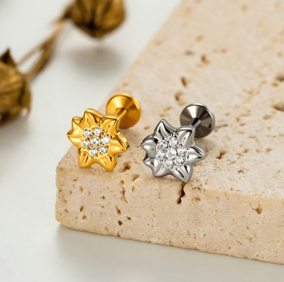 Implant Grade ASTM F136 Titanium Delicate CZ Flat Back Stud | Internal Thread Ear & Lip Piercing Jewelry