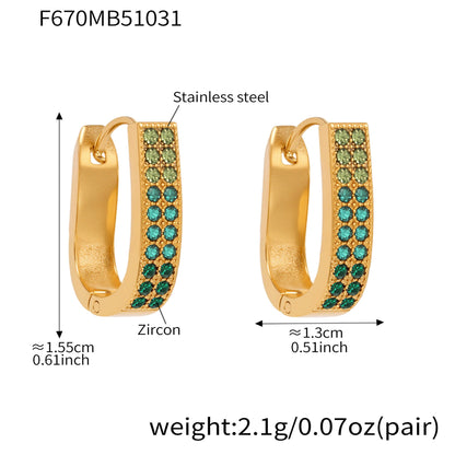 U-Shaped Geometric Zircon Earrings | Stainless Steel Micro Paved Colorful Hoop Earrings | Minimalist Modern Fashion Jewelry