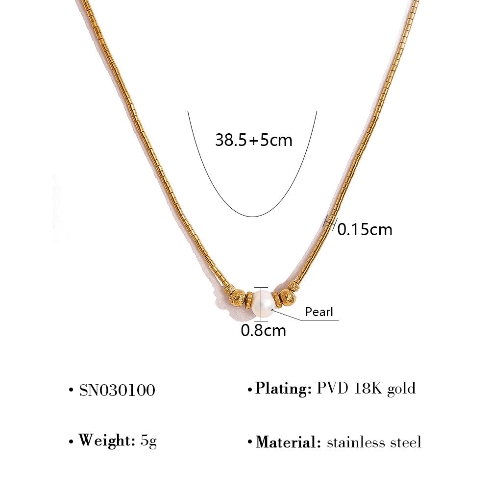 18K Gold Plated Stainless Steel Pearl Pendant Necklace – Elegant Minimalist Jewelry for Women