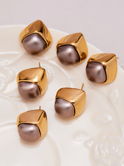 Geometric Smooth Pearl Stainless Steel Stud Earrings – Minimalist Chic Jewelry | WANTI Jewelry