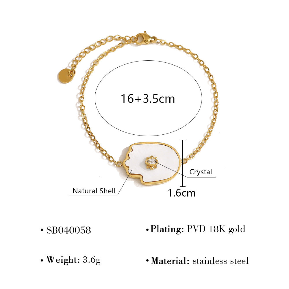 18K Gold Plated Stainless Steel Evil Eye Bracelet & Ring Set – Shell and Crystal Inlay | Fashion Protection Jewelry