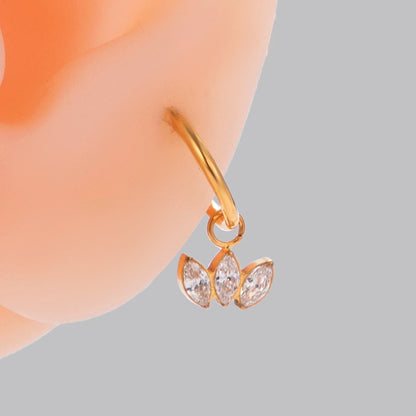 Titanium Zirconia Dangle Piercing Earrings – One-Piece Clasp Design for Earlobe & Cartilage