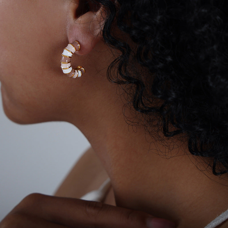 Enamel Twist Knot Hoop Earrings | Stainless Steel Colorful Drop Oil Earrings
