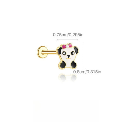 ASTM F136 Cartoon Animal Enamel baby girl Flat back Threaded Cartilage Piercing Earring