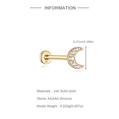 14K Gold Crescent Moon Zircon Stud Earrings – Dainty & Hypoallergenic
