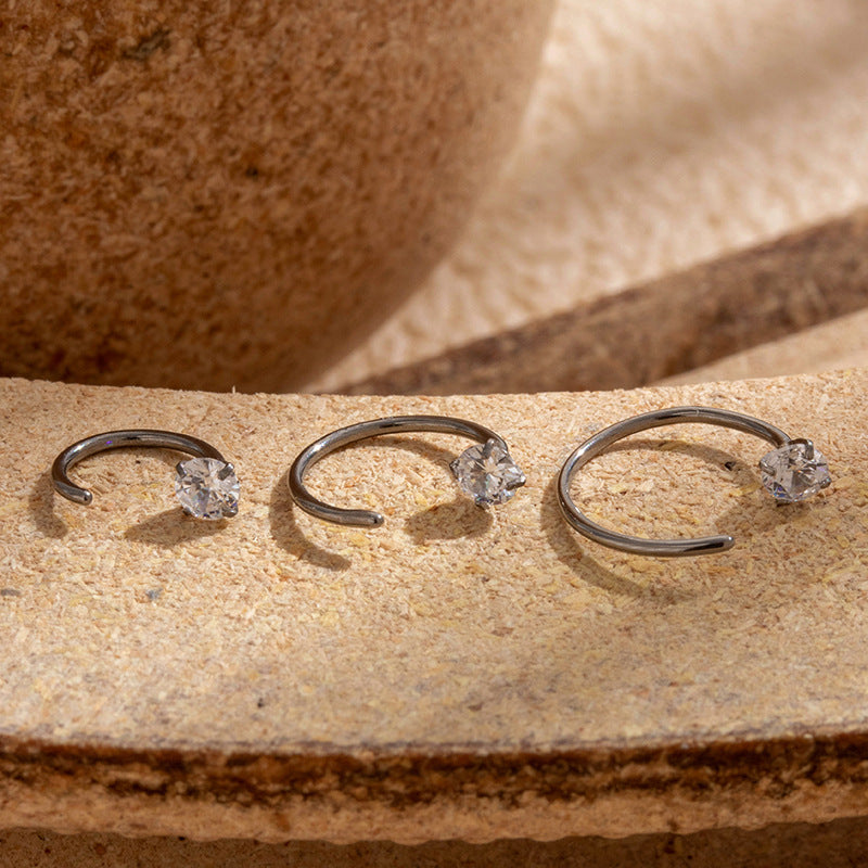 G23/F136 Titanium CZ C-Shaped Hoop Nose Ring Cartilage Earring 0.8mm – 6mm/8mm/10mm