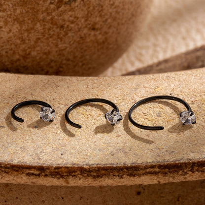 G23/F136 Titanium CZ C-Shaped Hoop Nose Ring Cartilage Earring 0.8mm – 6mm/8mm/10mm