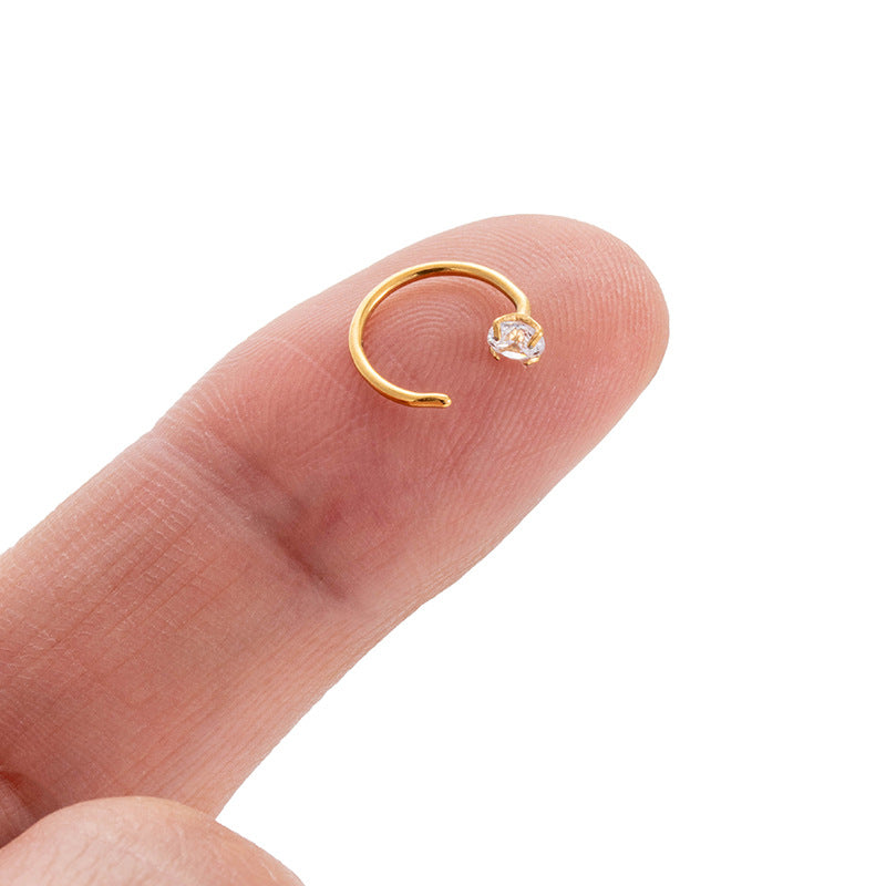 G23/F136 Titanium CZ C-Shaped Hoop Nose Ring Cartilage Earring 0.8mm – 6mm/8mm/10mm