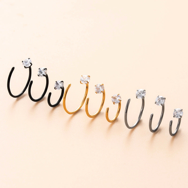 G23/F136 Titanium CZ C-Shaped Hoop Nose Ring Cartilage Earring 0.8mm – 6mm/8mm/10mm