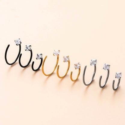 G23/F136 Titanium CZ C-Shaped Hoop Nose Ring Cartilage Earring 0.8mm – 6mm/8mm/10mm