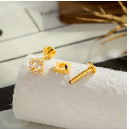 Implant Grade G23 Titanium Cartilage Stud Geometric CZ | Internal Thread 16G Helix Tragus Flat Back Earring