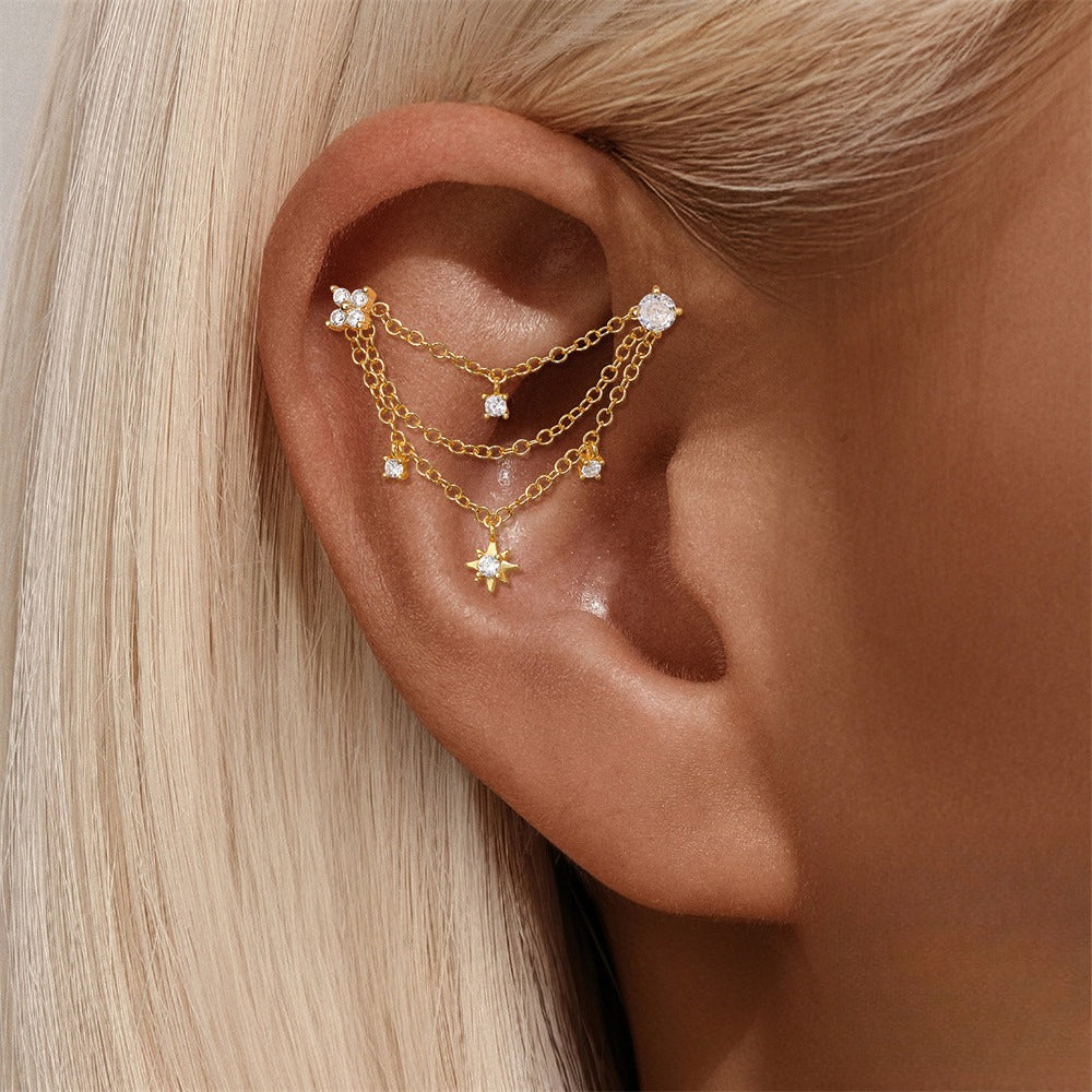 ASTM F136 multi-layers Waterdrop Tassel Pendant Cartilage Chain Piercing Earrings Accessories