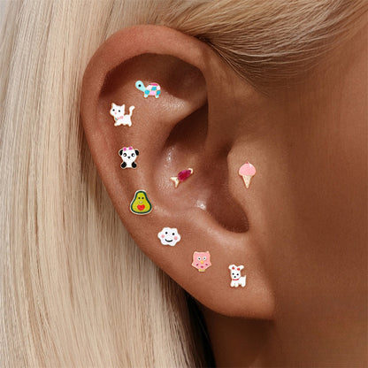 ASTM F136 Cartoon Animal Enamel baby girl Flat back Threaded Cartilage Piercing Earring