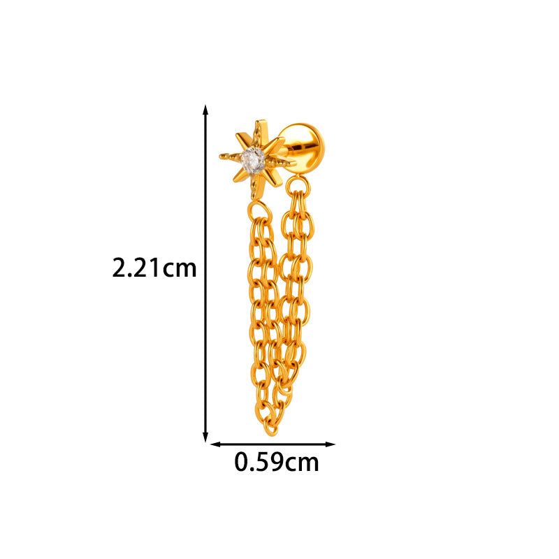 Implant Grade G23 ASTM F136 Titanium Geometric Tassel Chain Ear Stud | Push Pin Flat Back 16G Cartilage Jewelry