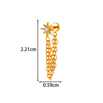 Implant Grade G23 ASTM F136 Titanium Geometric Tassel Chain Ear Stud | Push Pin Flat Back 16G Cartilage Jewelry