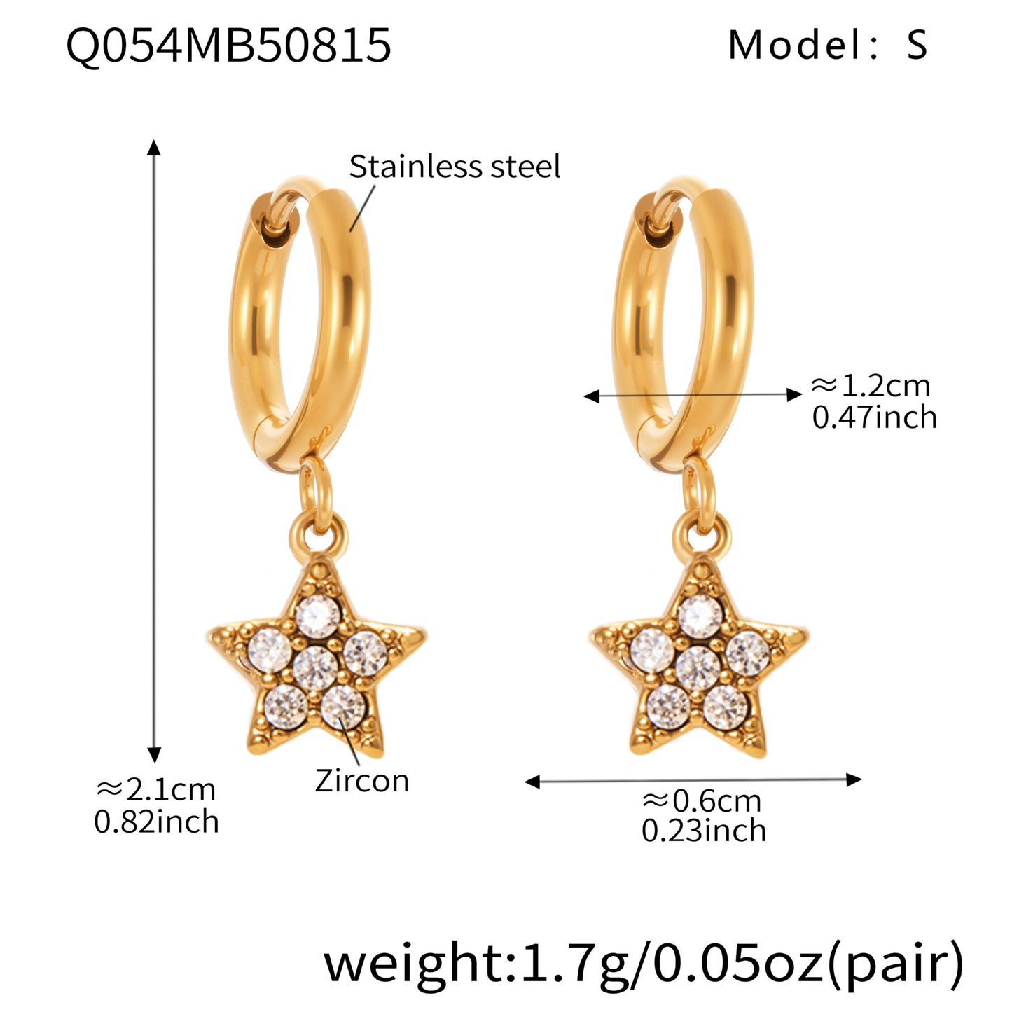 Gold Stainless Steel Five-Pointed Star Zirconia Hoop Earrings Set | Layered Star Earrings | High-Shine Statement Jewelry for Women