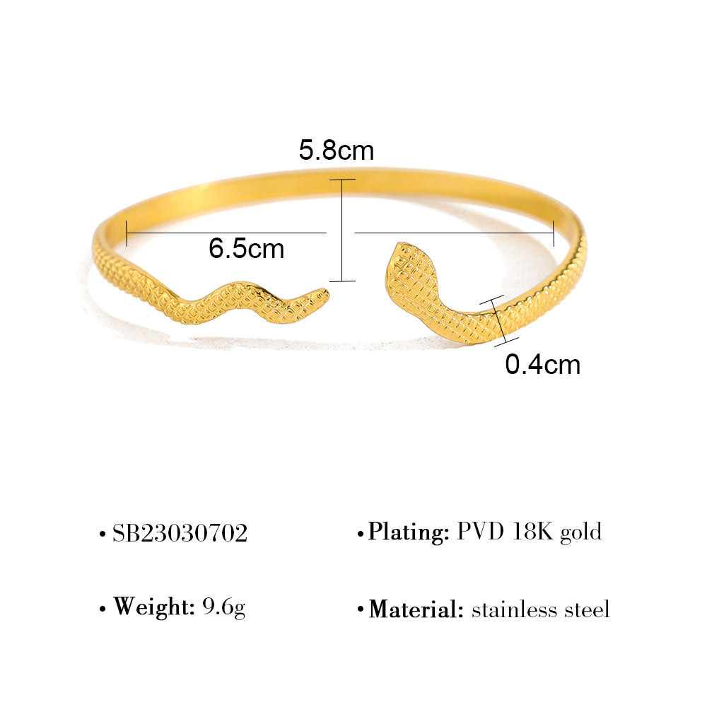 18K Gold-Plated Stainless Steel Zircon Snake Cuff Bracelet | Elegant Serpentine Bangle