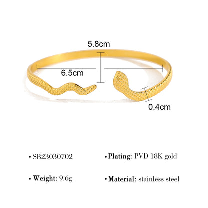 18K Gold-Plated Stainless Steel Zircon Snake Cuff Bracelet | Elegant Serpentine Bangle