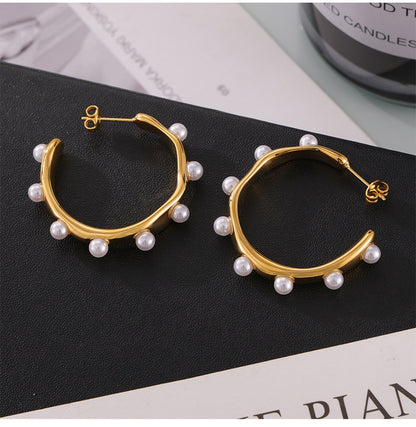 Stainless Steel U-Shaped Pearl Earrings – Minimalist Chic Modern Design | WANTI Jewelry