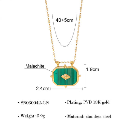 18K Gold Plated Titanium Steel Rectangular Pendant Necklace Set | Elegant Fashion Jewelry