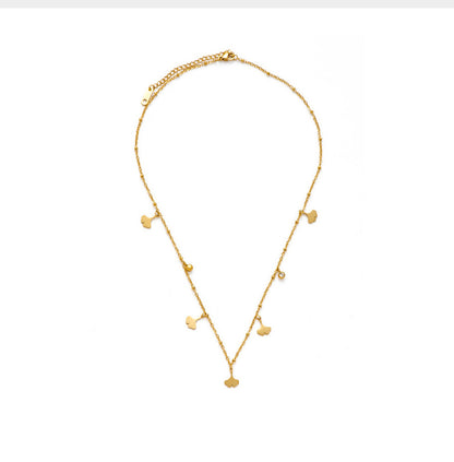 18K Gold Plated Titanium Steel Shell Bead Ginkgo Leaf Crystal Pendant Necklace - Simple Fashion Jewelry