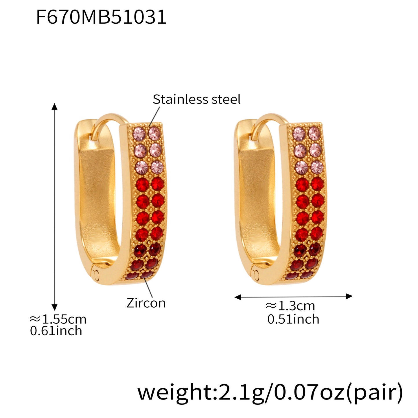 U-Shaped Geometric Zircon Earrings | Stainless Steel Micro Paved Colorful Hoop Earrings | Minimalist Modern Fashion Jewelry