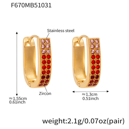 U-Shaped Geometric Zircon Earrings | Stainless Steel Micro Paved Colorful Hoop Earrings | Minimalist Modern Fashion Jewelry