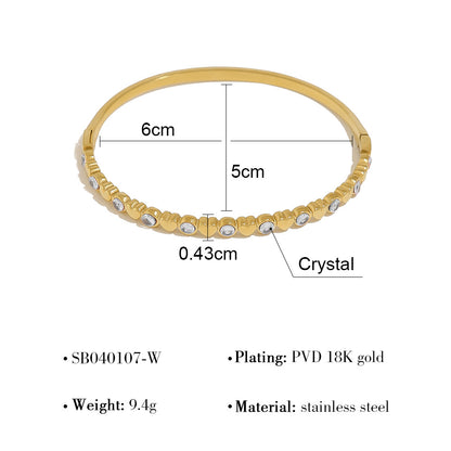 18K Gold Plated Stainless Steel Crystal Heart & Star Bangle Bracelet | Elegant Narrow Edge Cuff Jewelry for Women