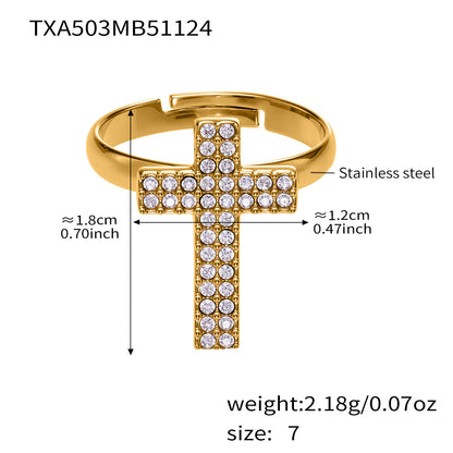 Gold Stainless Steel Cross Zirconia Necklace, Bracelet, Earrings & Ring | Minimalist Cross Jewelry Set