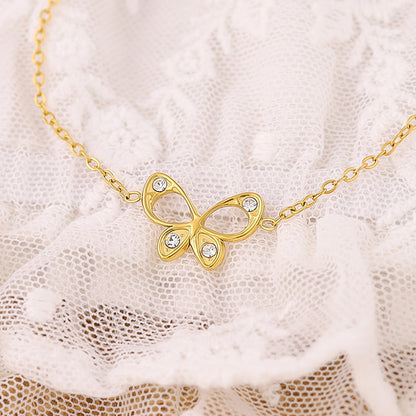 18K Gold Plated Stainless Steel Butterfly Crystal Pendant Bracelet – Fashion Jewelry Gift for Women