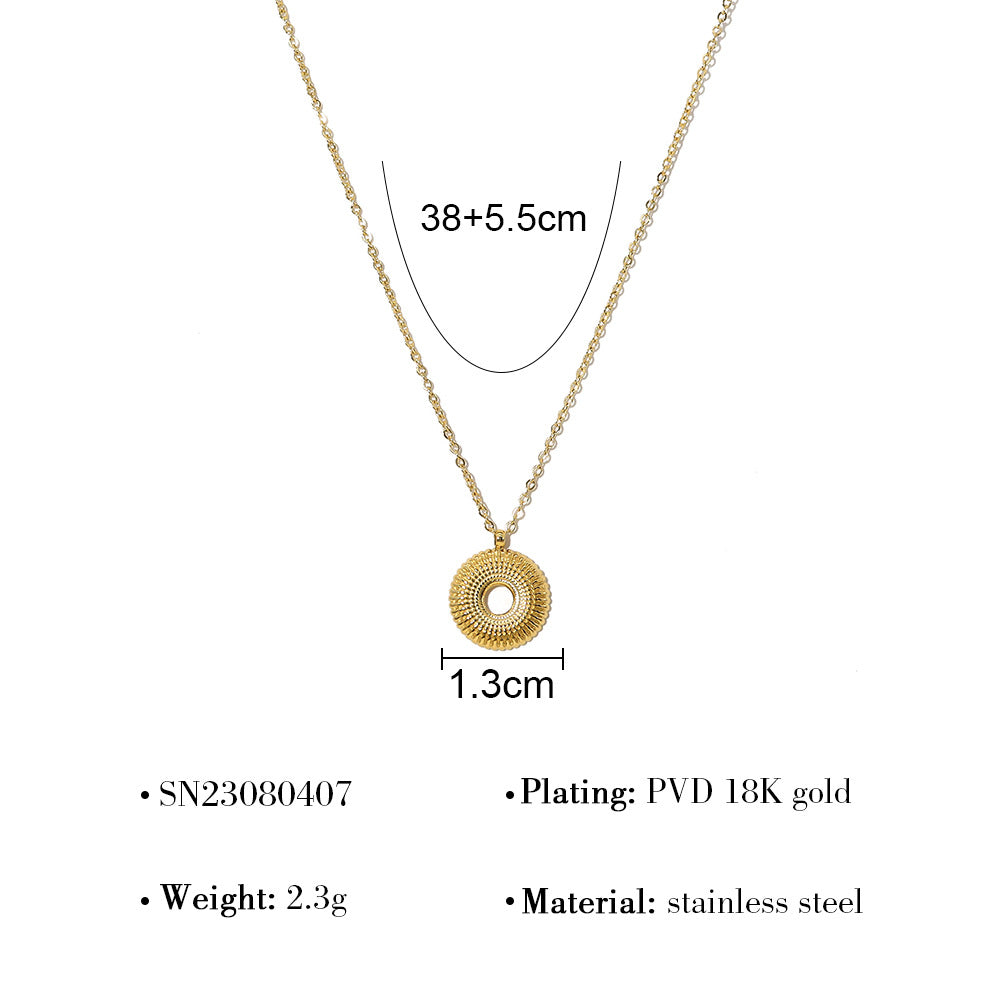 18K Gold Plated Stainless Steel Crystal Flower, Circle & Disc Pendant Necklaces – Elegant High-End Jewelry Collection