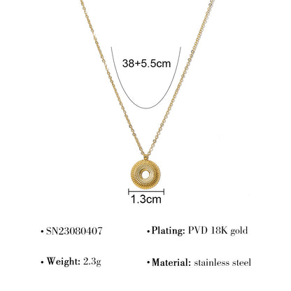 18K Gold Plated Stainless Steel Crystal Flower, Circle & Disc Pendant Necklaces – Elegant High-End Jewelry Collection