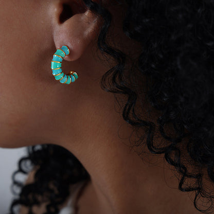 Enamel Twist Knot Hoop Earrings | Stainless Steel Colorful Drop Oil Earrings