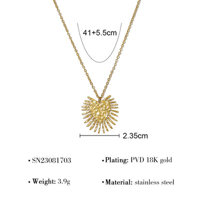 18K Gold Plated Stainless Steel Radiant Heart Textured Pendant Necklace – Fashion Jewelry Gift for Women