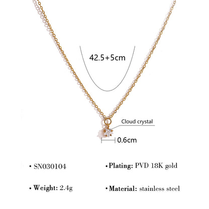 18K Gold Plated Stainless Steel Sun & Star Pendant Necklace – Minimalist Layered Crystal Jewelry for Women