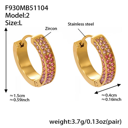 Stainless Steel U-Shaped Zircon Earrings – Colorful High-End Fashion Jewelry Hoop Set