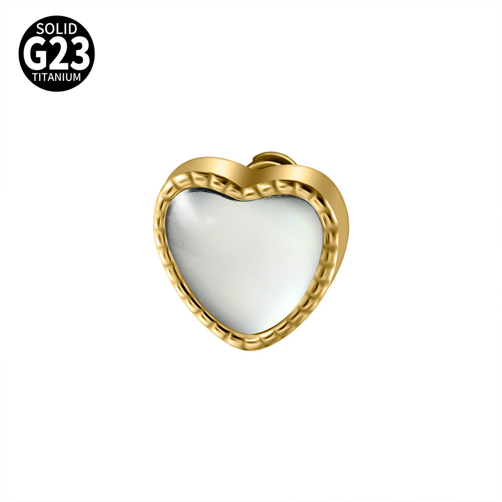 ASTM F136 Titanium Heart Mother of Pearl Dermal Top – Internally Threaded Micro Dermal Replacement for Collarbone & Surface Piercing
