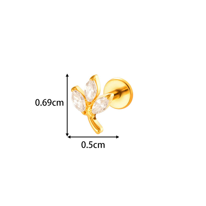 G23/F136 Titanium Internally Threaded Flat Back Lip Studs Cactus Star Flower Piercing Jewelry – Hypoallergenic Cartilage Earrings for Daily & Professional Use