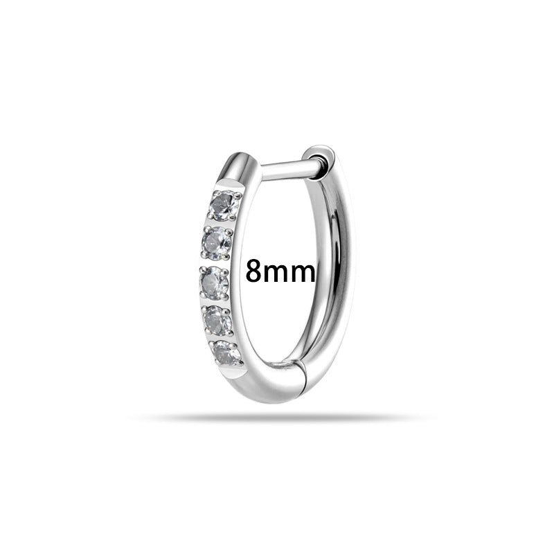 G23/F136 Titanium Paved CZ Hoop Earring Piercing – 8MM/10MM Round Stud Earrings, Hypoallergenic Body Jewelry for Daily & Professional Use