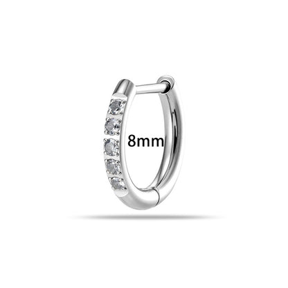 G23/F136 Titanium Paved CZ Hoop Earring Piercing – 8MM/10MM Round Stud Earrings, Hypoallergenic Body Jewelry for Daily & Professional Use