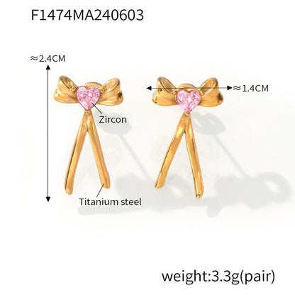 Bow-Knot Earrings with Zircon – Stainless Steel Fashion Jewelry | Cute Elegant Gift for Women | Hypoallergenic Daily Wear