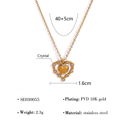 18K Gold Plated Stainless Steel Crystal Pendant Necklace | Heart, Star, Tree of Life & Leaf Designs | Elegant Gift Jewelry for Women
