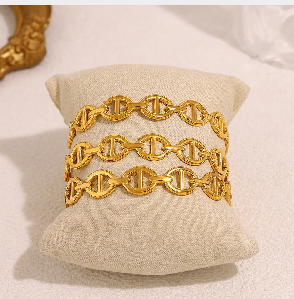 18K Gold Plated Stainless Steel Hollow Open Bangle Bracelet – Modern Geometric Statement Jewelry