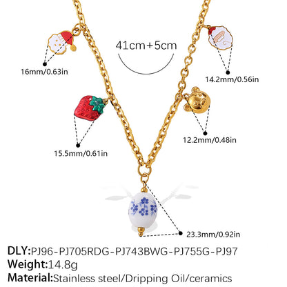 Gold Stainless Steel Christmas Holiday Pendant Tassel Necklace | Festive Fashion Jewelry