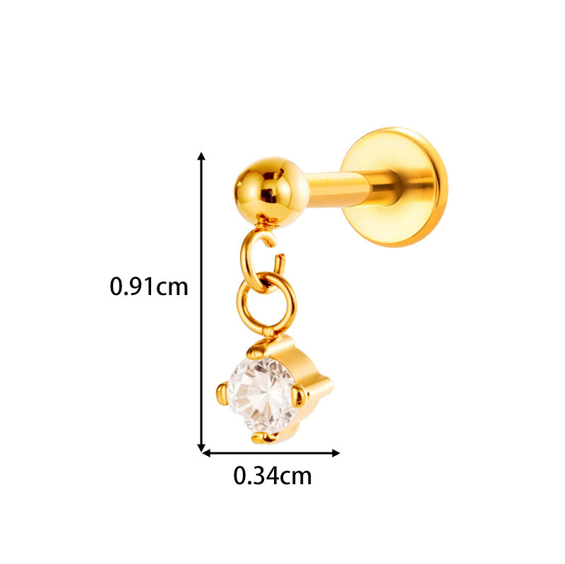 Implant Grade ASTM F136 Titanium Threadless Push Pin Sun Zircon Flat Back Stud | Geometric Helix Cartilage Tragus Lip Piercing Jewelry