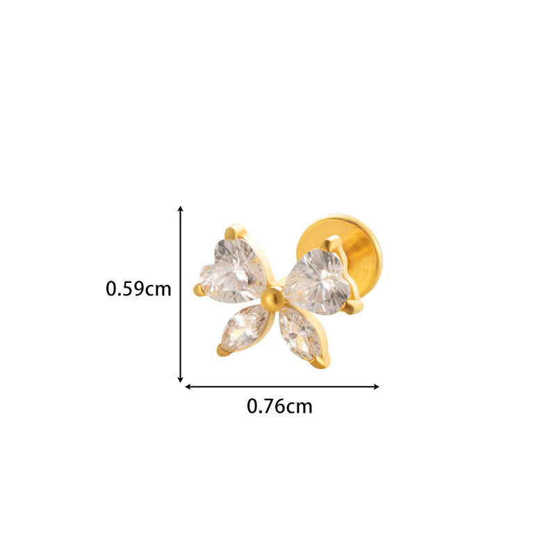F136 Titanium Internally Threaded CZ Cartilage Stud Earrings – Flat Back Piercing Jewelry