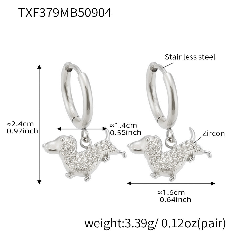 Stainless Steel Dog Zircon Jewelry Set – Necklace, Bracelet, Ring & Earrings | Cute Minimalist Fashion Jewelry | WANTI