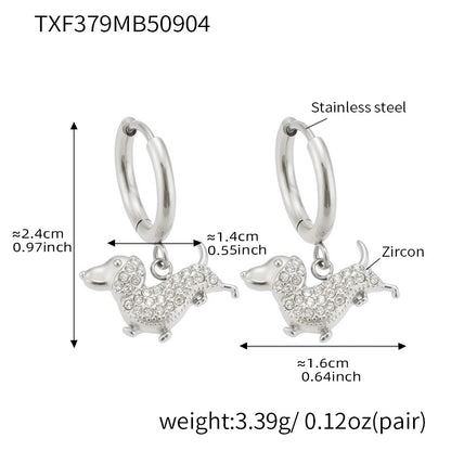 Stainless Steel Dog Zircon Jewelry Set – Necklace, Bracelet, Ring & Earrings | Cute Minimalist Fashion Jewelry | WANTI