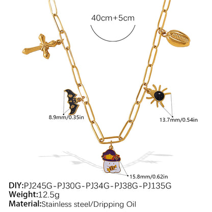 Holiday Collection – Gold Plated Stainless Steel Multishape Pendant Tassel Necklace | Halloween & Christmas Jewelry