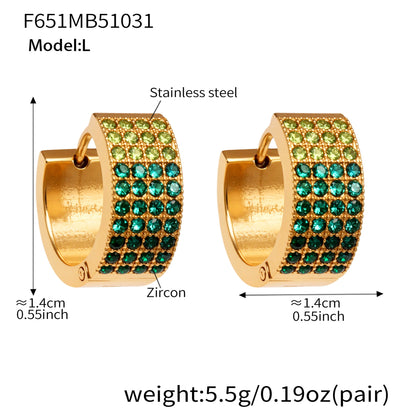 Stainless Steel Colorful Zircon Round Hoop Earrings Set – Modern Minimalist Retro Luxury Hoops
